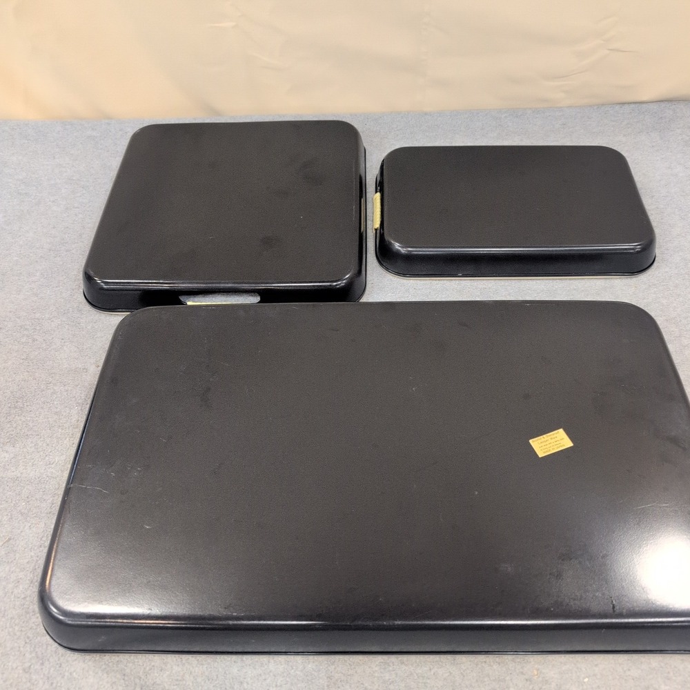 Vintage Japanese Style Black Lacquer Nesting Serving Trays Purple Iris Set of 3 - Picture 8 of 9